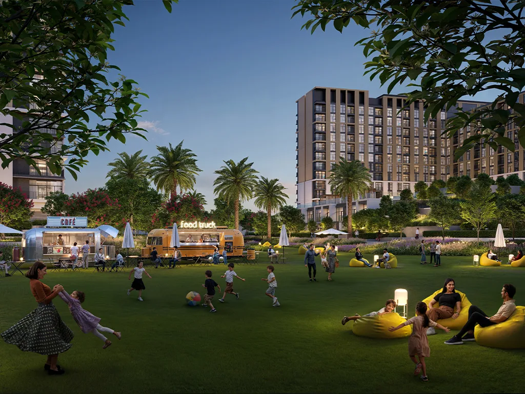 Terra Gardens residences overlooking a landscaped lawn